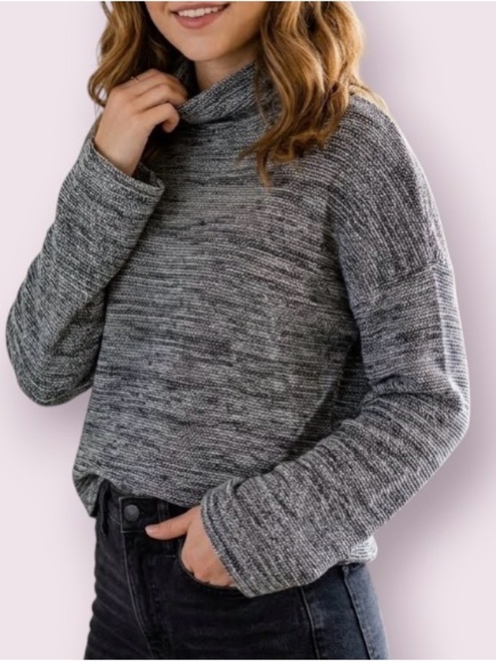 Madewell Textured Cowl Neck Long Sleeve Pullover Top Black & White Size Small